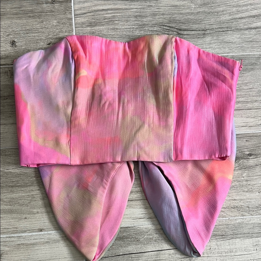 Pink & multicolored Strapless Top with accent bow- Hutch